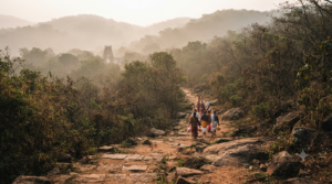 Ahobilam travel guide showing forest trail to Narasimha hill shrines