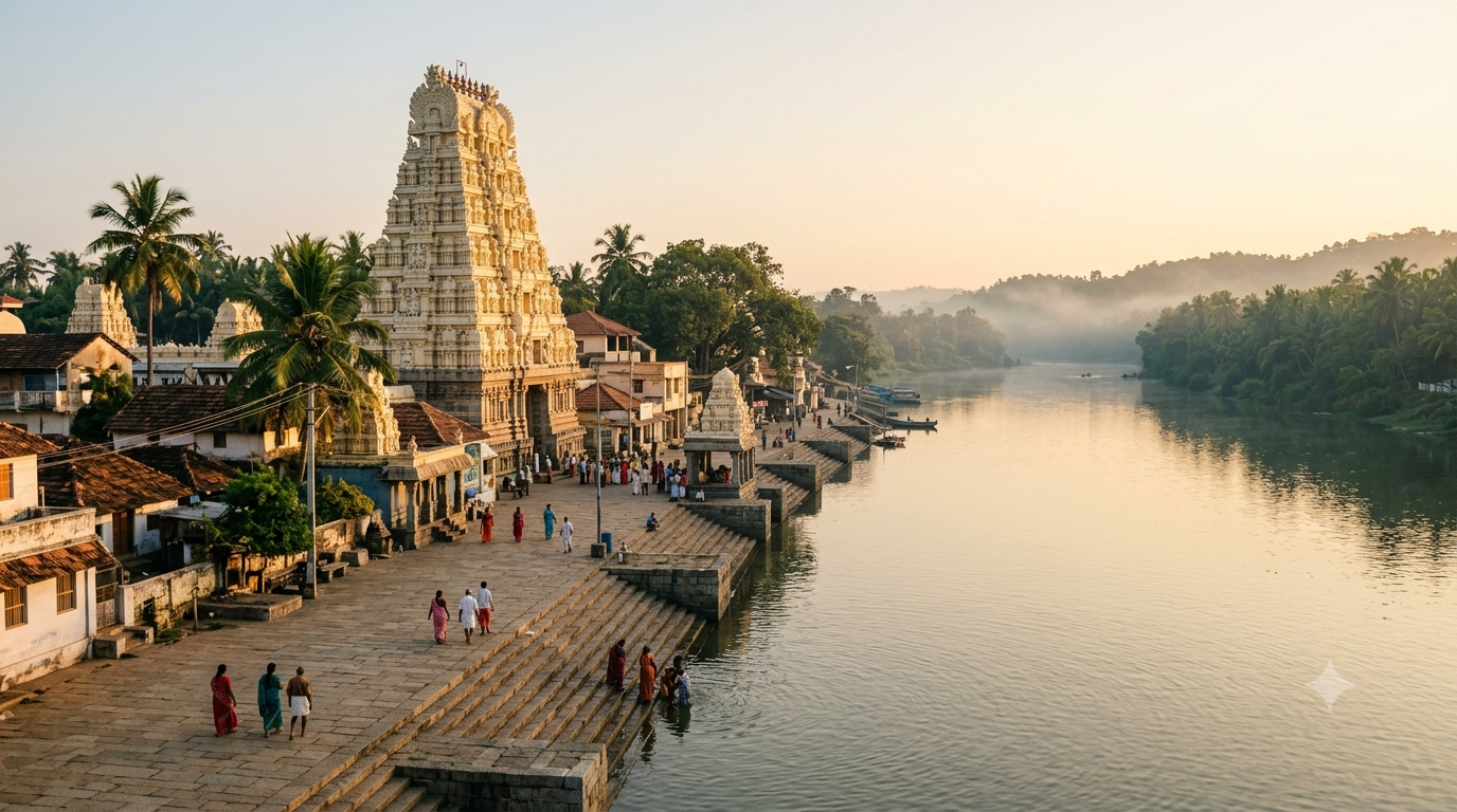 Bhadrachalam online pooja booking – Sri Sita Ramachandra Swamy temple on the Godavari with pilgrims