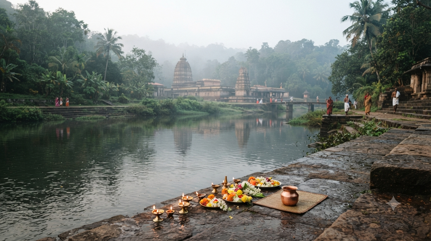 Hariharapura Sharada Peetham beside the Tunga River in Karnataka