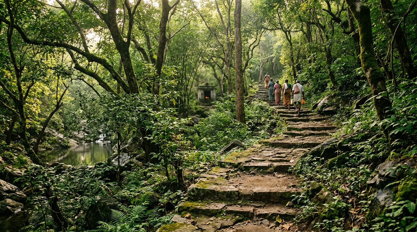 History of Japali Theertham Tirumala – forest steps leading to the Hanuman shrine
