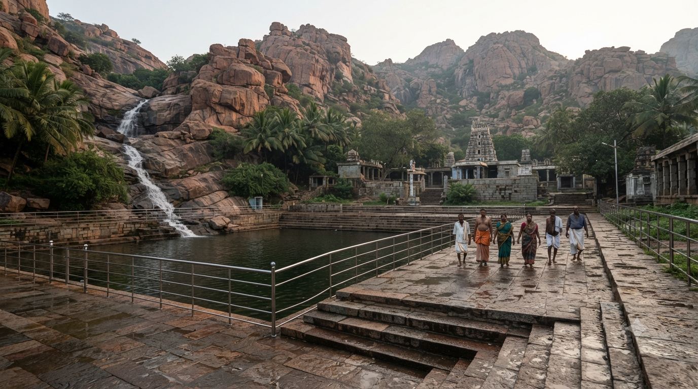 Kapila Theertham timings guide with Tirupati foothill temple and sacred waterfall setting