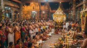 Raghavendra Swamy Aradhana festival with devotees and decorated procession at Mantralayam