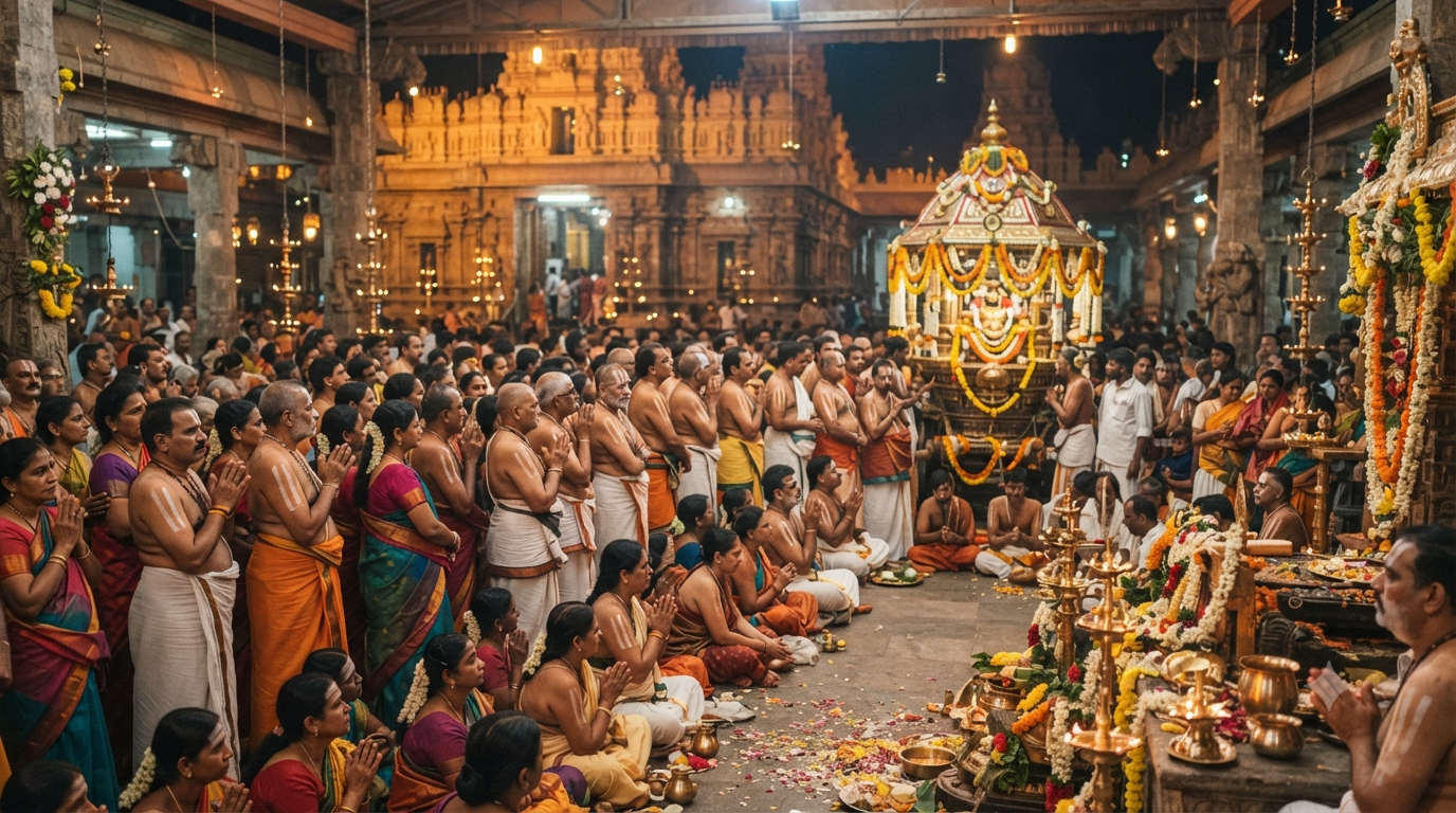 Raghavendra Swamy Aradhana festival with devotees and decorated procession at Mantralayam