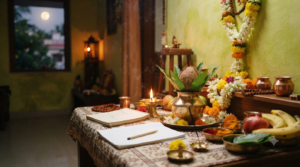 Satyanarayana Vratam dates with Purnima calendar and traditional home puja setup
