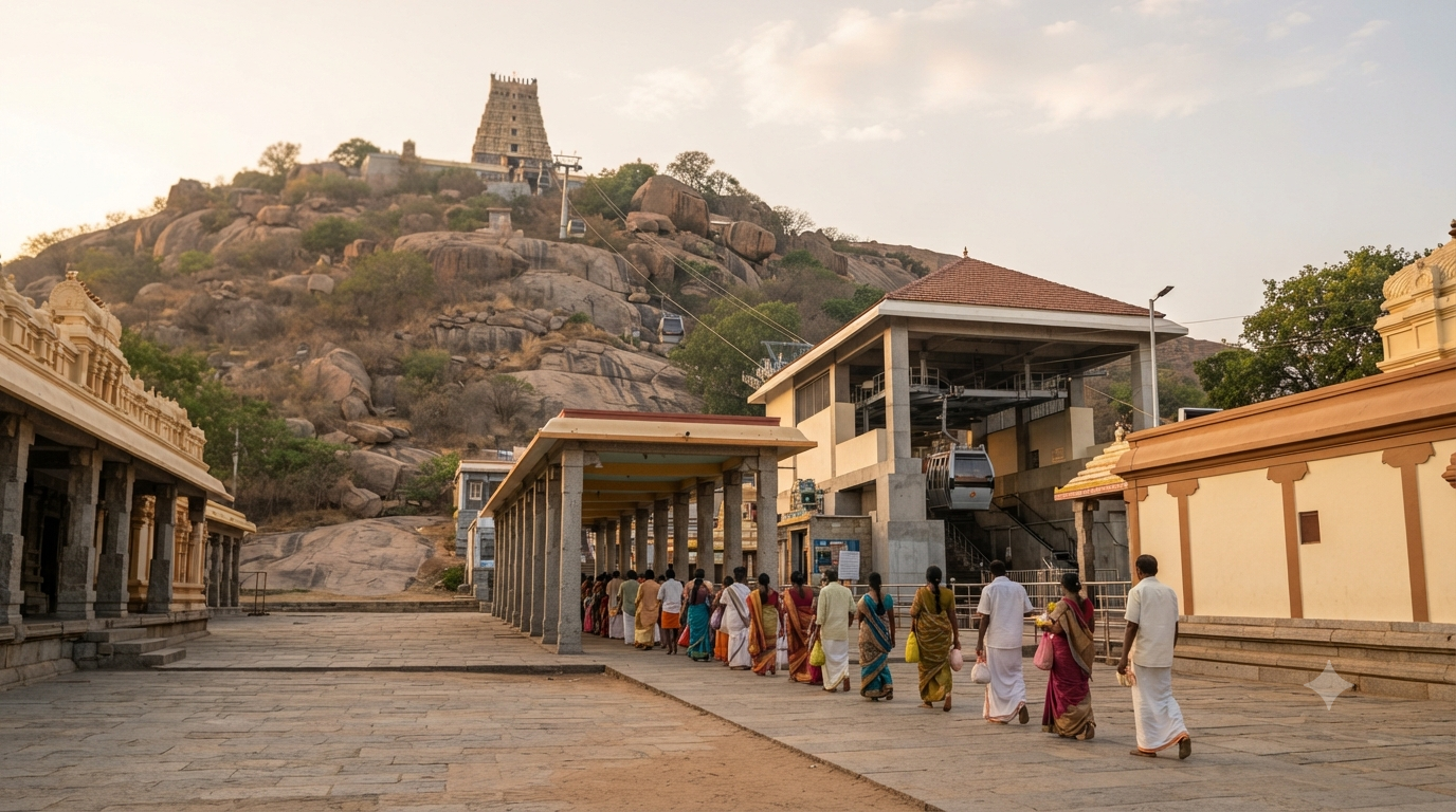 Sholinghur Narasimha temple timings with morning ropeway approach