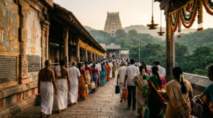 Pilgrim queue during Simhachalam Temple timings morning session on the hill