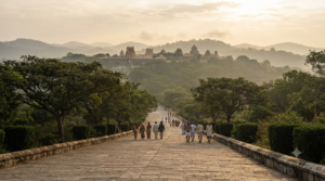 Sri Venkateswara Museum timings guide - museum approach walkway and gardens at Tirumala