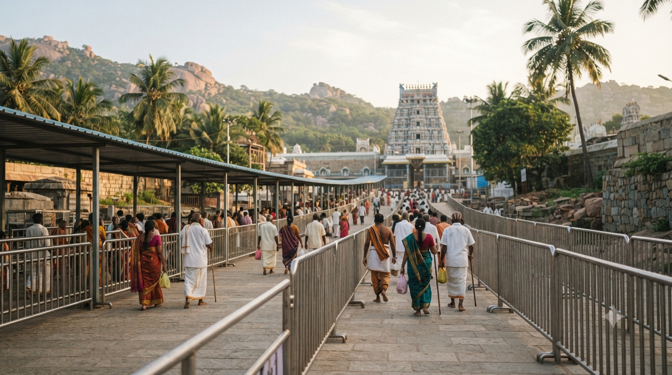 Srinivasa Mangapuram Temple pilgrims in a darshan queue near Tirupati
