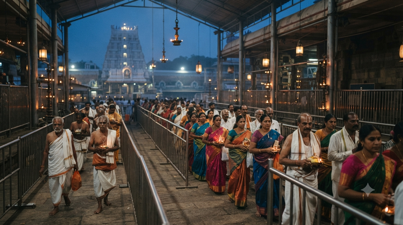 Tiruchanoor temple seva timings with devotees arriving for early morning seva