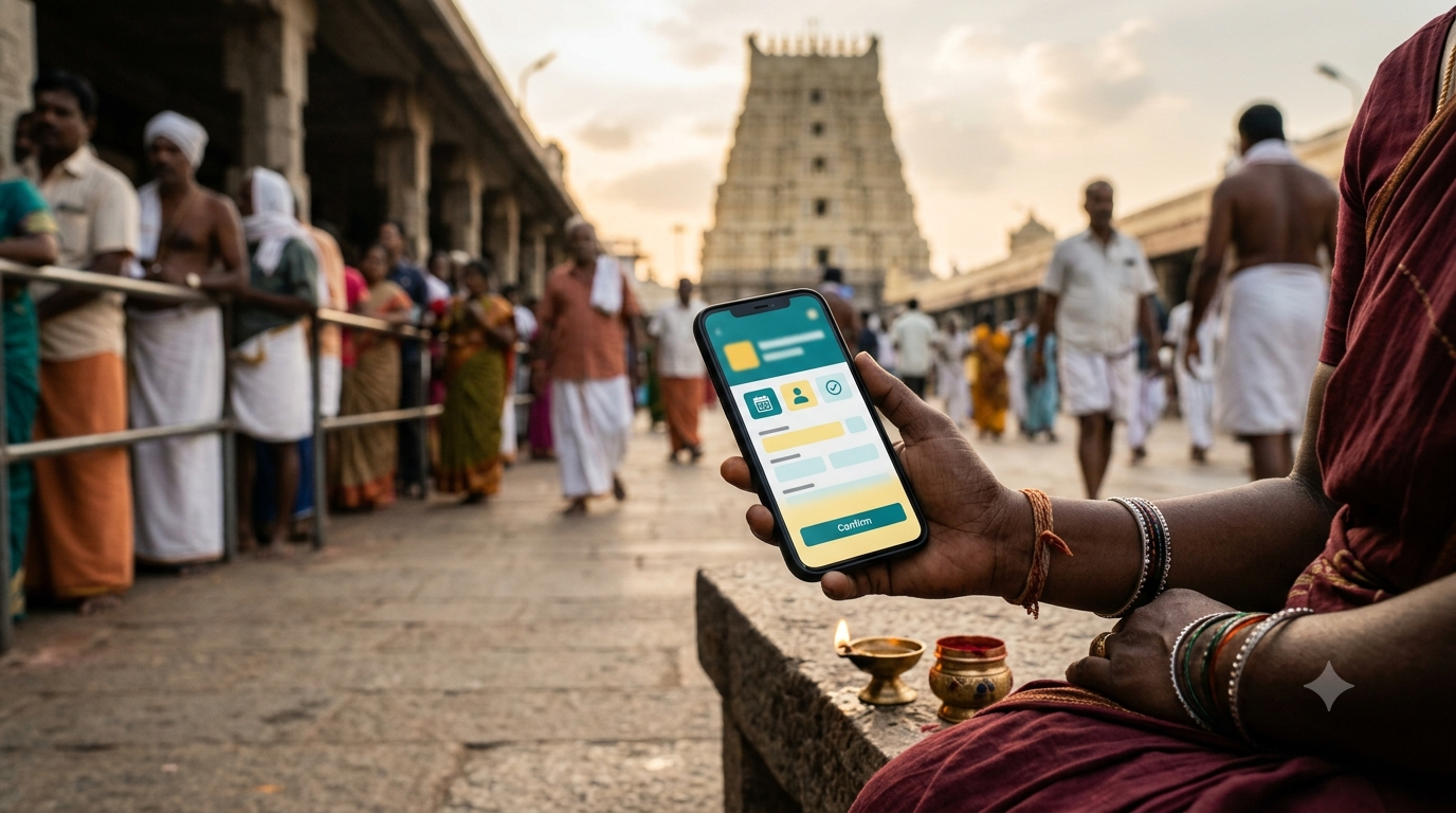 Tiruchanur Kumkumarchana online booking on a phone before a temple seva