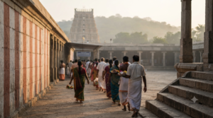 Tiruttani temple pooja list guide showing devotees at the hill temple seva counter