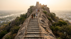 Uchi Pillayar temple timings guide showing Trichy Rockfort temple steps and hilltop shrine
