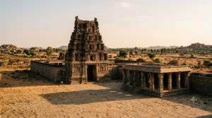 Vontimitta Kodandarama Swamy Temple: five-tiered stone gopuram above the walled courtyard, Kadapa district