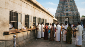 Yadagirigutta seva ticket prices - pilgrims at the temple darshan ticket counter window