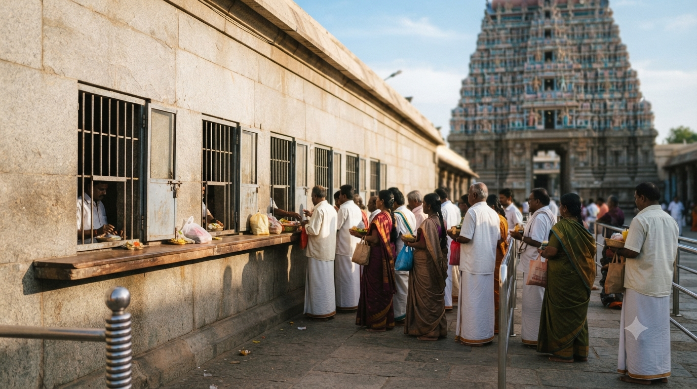 Yadagirigutta seva ticket prices - pilgrims at the temple darshan ticket counter window