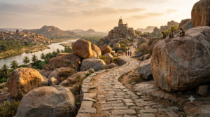 Yantrodharaka Hanuman Temple timings: early-morning path to the Hampi hill shrine near Chakratirtha