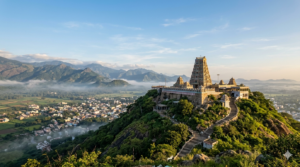 Palani Murugan darshan timings guide showing the Dhandayuthapani hill temple gopuram at Palani