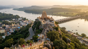 Kanaka Durga Temple accommodation area below the hilltop shrine on Indrakeeladri hill, Vijayawada