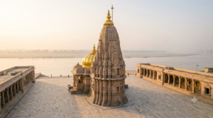 Kashi Vishwanath darshan booking guide – gold-spired temple and stone corridor, Varanasi