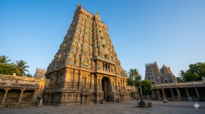Meenakshi Temple entry fee guide: colourful Madurai gopuram towers against blue sky