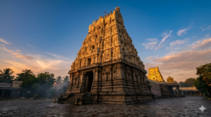 Kamakshi temple darshan timings guide - Kanchipuram temple gopuram at dawn