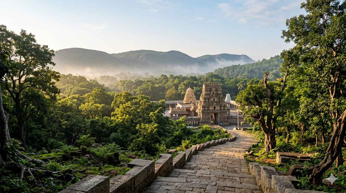Anantha Padmanabha Swamy Temple surrounded by forest in Ananthagiri Hills, Vikarabad, Telangana