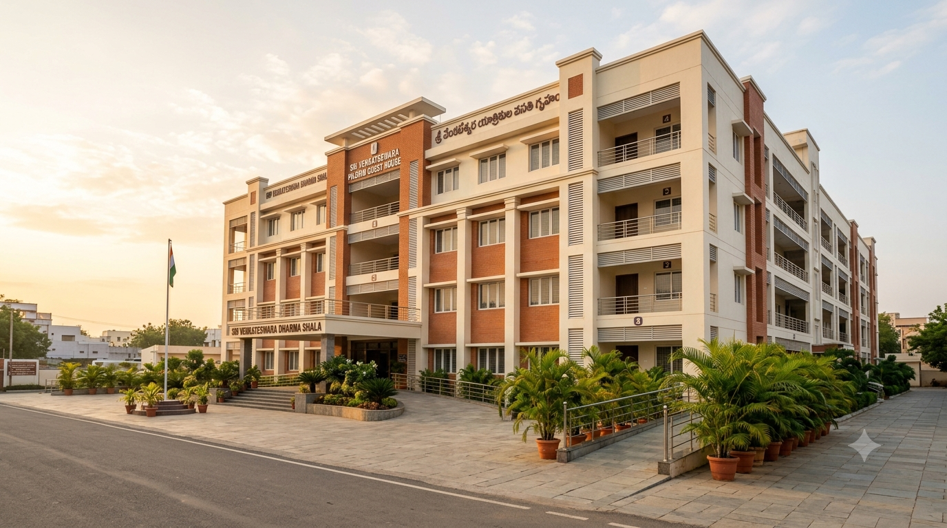 Madhavam Guest House booking - TTD AC pilgrim accommodation building in Tirupati near bus stand