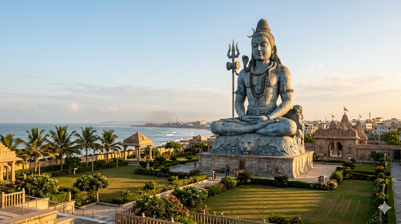 Nageshwar Jyotirlinga temple giant seated Shiva statue near Dwarka, Gujarat