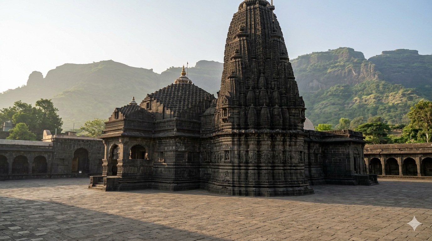 Trimbakeshwar VIP Darshan booking temple entrance and stone shikhara in Nashik, Maharashtra