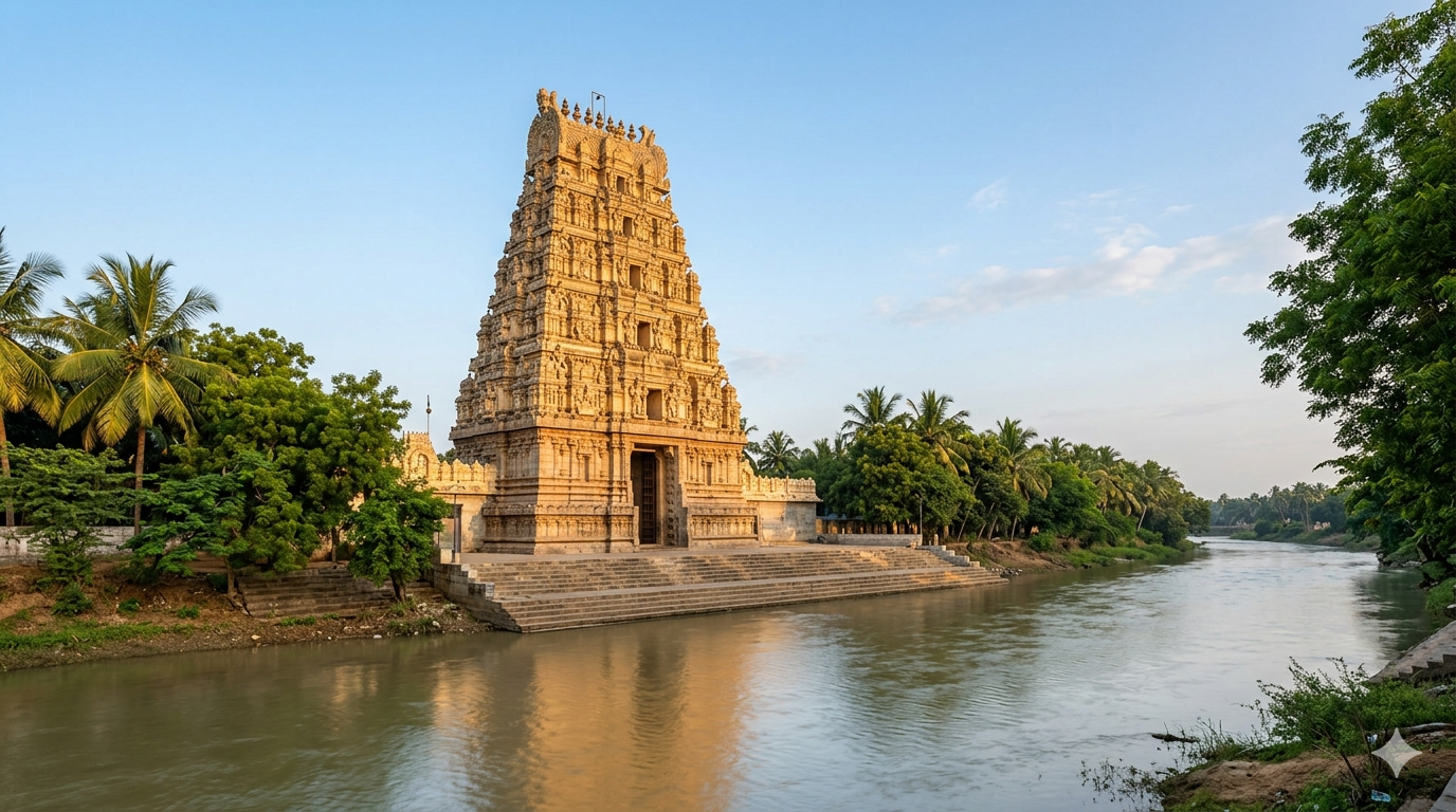 Kanipakam Temple seva timings guide showing the Vinayaka Swamy gopuram entrance in Chittoor