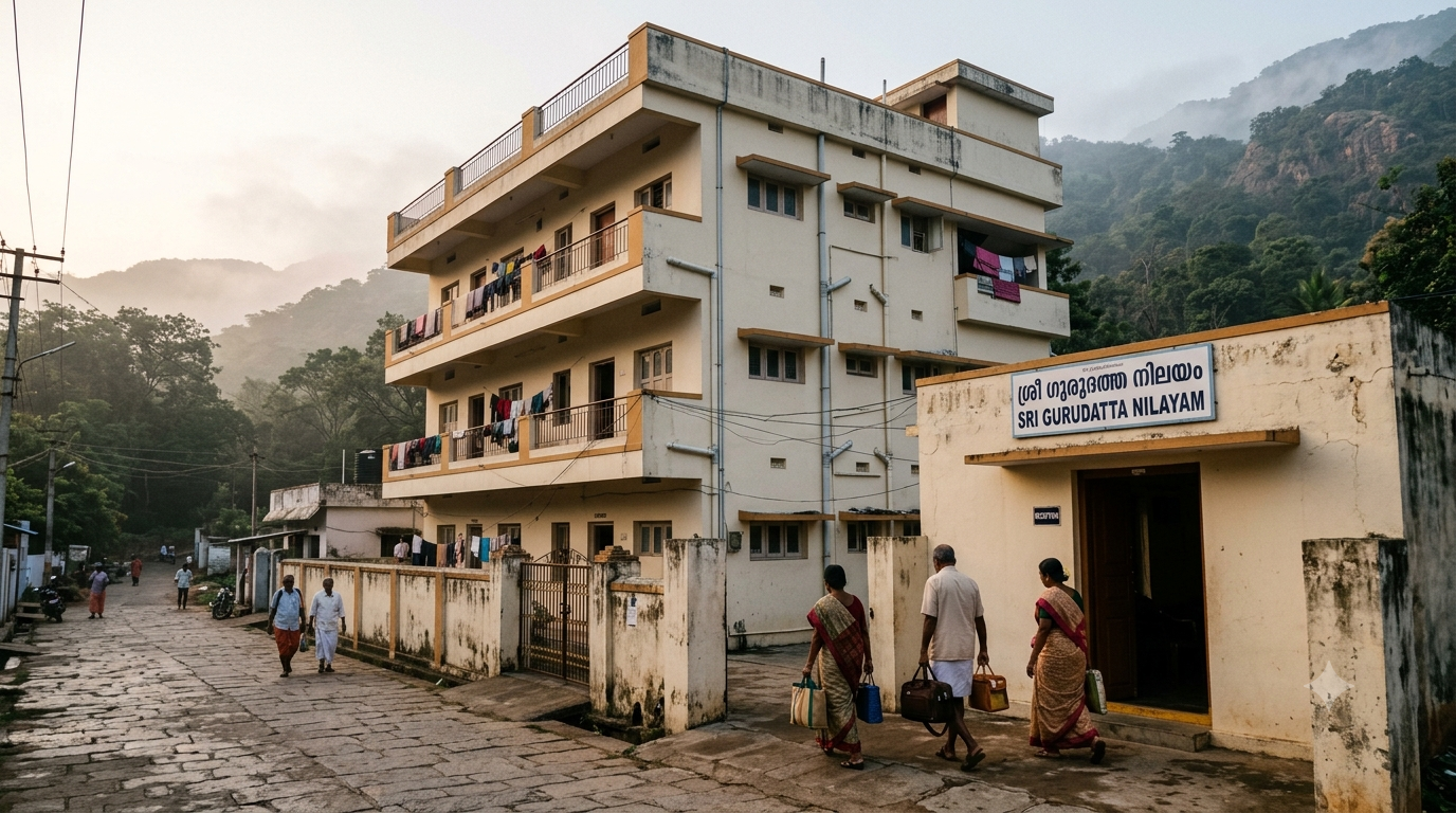 Chinna Jeeyar Mutt rooms: pilgrim guest-house block near the Tirumala temple in South India