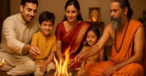 Modern family performing Benefits of Homa ritual for peace and prosperity