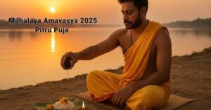 Devotee performing Mahalaya Amavasya 2025 Pitru Puja and Tarpanam