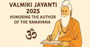 Illustration of Sage Valmiki with a stylus, celebrating Valmiki Jayanti 2025, honoring the author of the Ramayana.