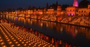 Ayodhya Deepotsav 2025 – Millions of diyas illuminating the Saryu River ghats at twilight