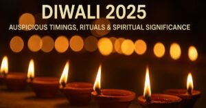 Rows of glowing diyas on Diwali night representing light and spiritual awakening — Diwali 2025