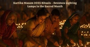 Devotees lighting oil lamps during Kartika Masam rituals
