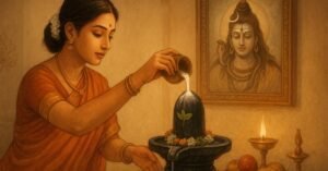 Rudra Abhishekam At Home-Devotee performing Rudra Abhishekam to Shiva Lingam with Panchamrut at home