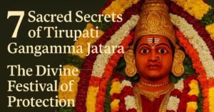 Goddess Gangamma adorned with garlands during Tirupati Gangamma Jatara – symbolizing protection and devotion.