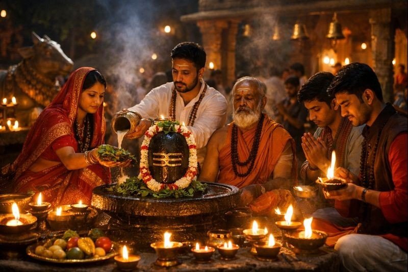 2022 Sri Maha Shivaratri puja ritual and devotees worshipping Shiva