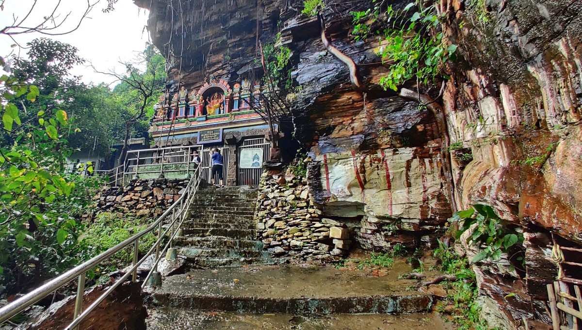 Ahobila Narasimha Swamy Temples view with pilgrims at dawn