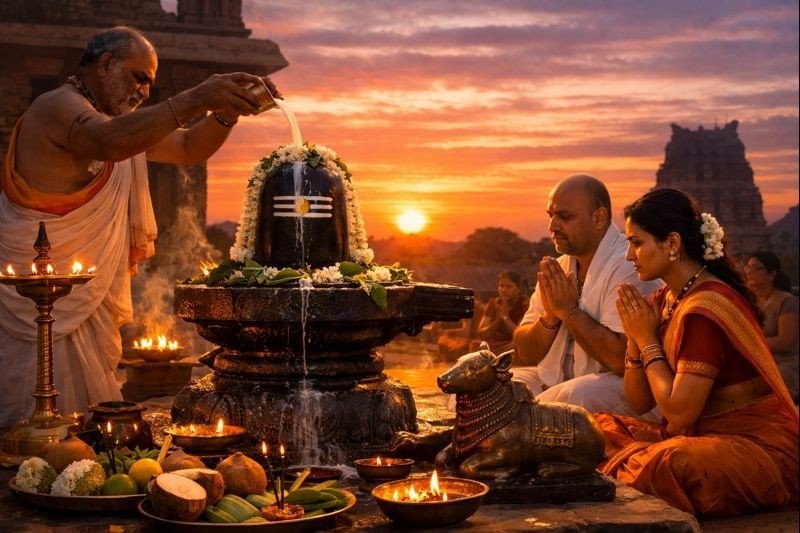 Importance Pradosha Shiva Pooja at sunset devotional scene