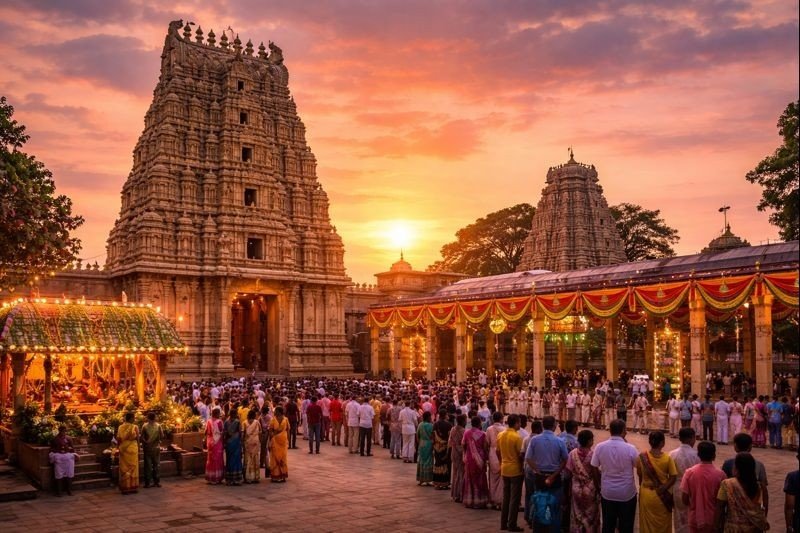 Vontimitta Temple Seetha Rama view with festival and temple architecture