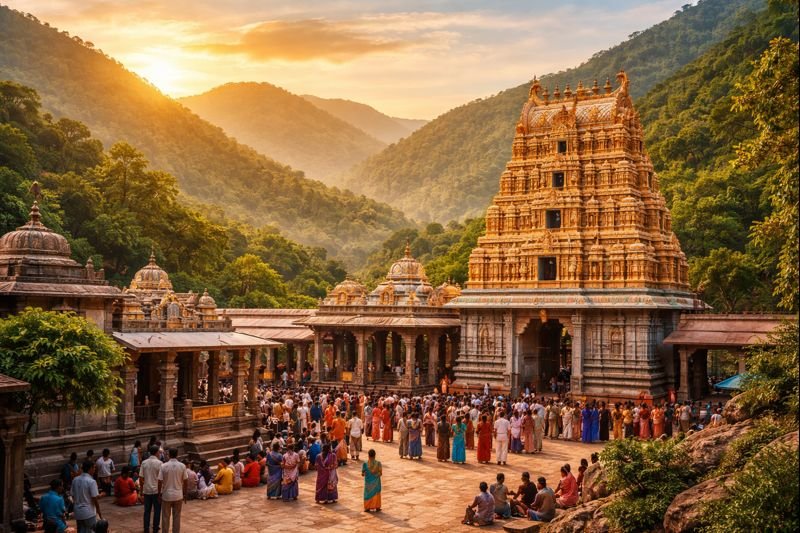 Ahobilam Narasimha Swamy Temple sunrise view.