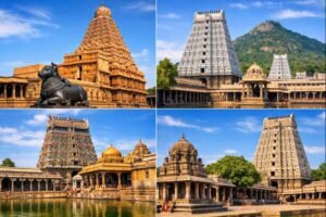 Famous Tamil Nadu Shiva temples showcasing Brihadeeswarar, Chidambaram Nataraja, Arunachaleswarar and Ekambareswarar Temple