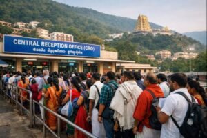 Live Spot Accommodation Tirumala – pilgrims at CRO queue and cottages