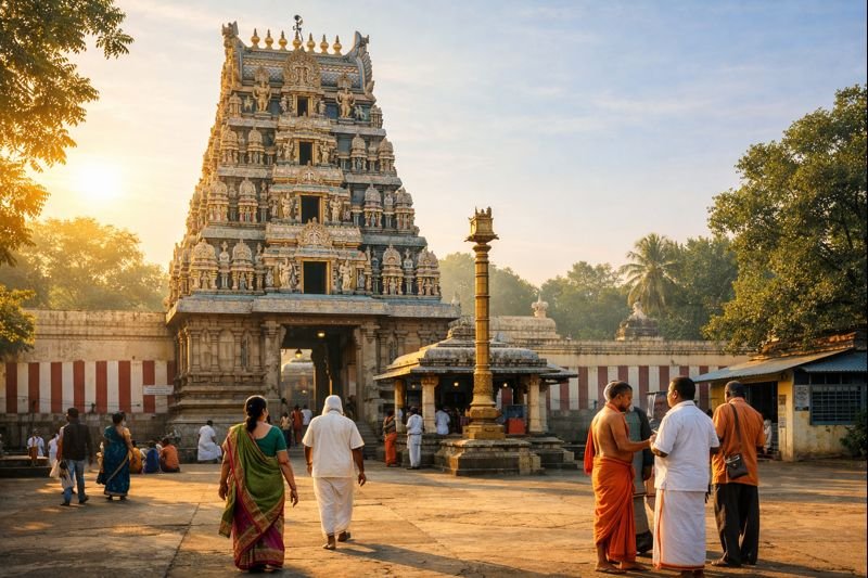 Karvetinagaram Temple Darshan Timings with morning temple entrance and devotees