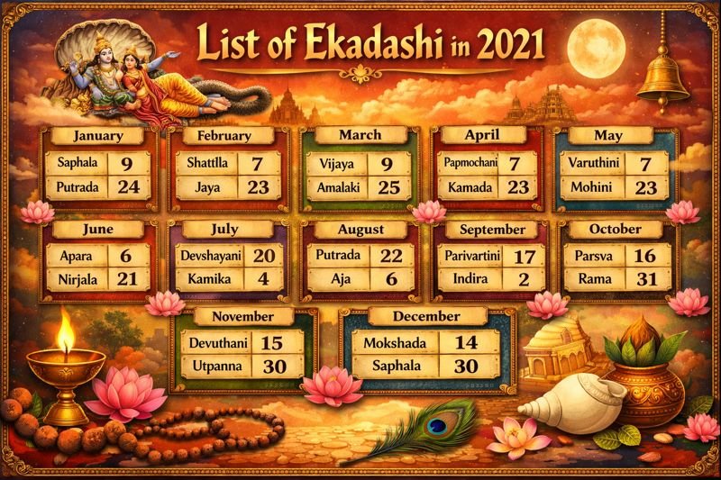 list of ekadashi in 2021 devotional calendar illustration