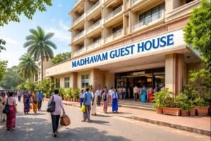Madhavam Guest House Online description with Tirupati guest house exterior.