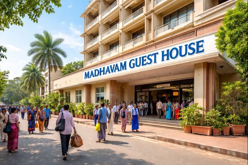 Madhavam Guest House Online description with Tirupati guest house exterior.